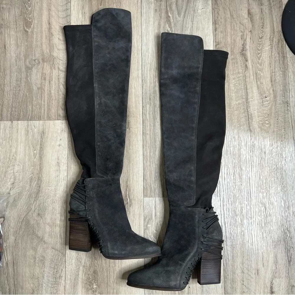 Dolce Vita Nikka Over The Knee Gray Suede Heels Boots Gray Size 8.5
